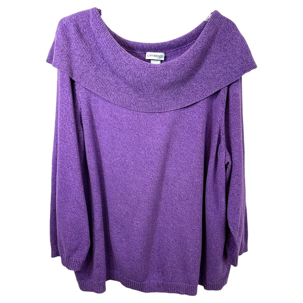 Catherines Plus Size 3X‎ Sweater 26/28W Off Shoulder Purple Cotton Knit 1056